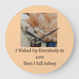 Sleeping Cat Photo Quote  Large Clock