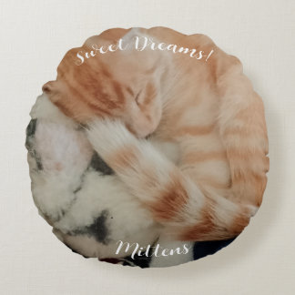 Sleeping Cat Photos, Front & Back, Round Pillow