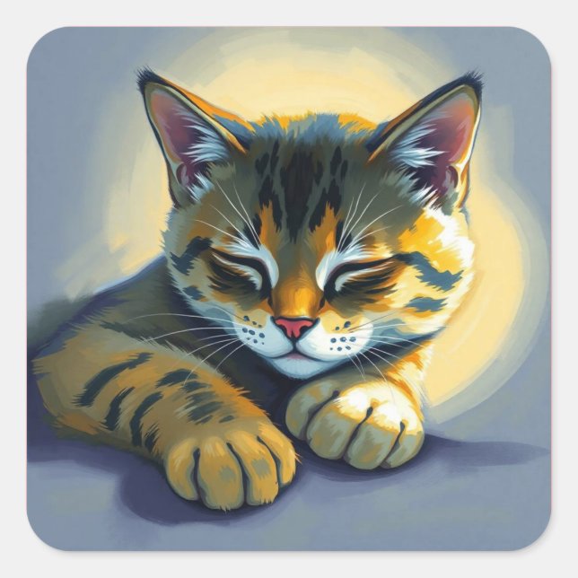 Sleeping cat square sticker (Front)