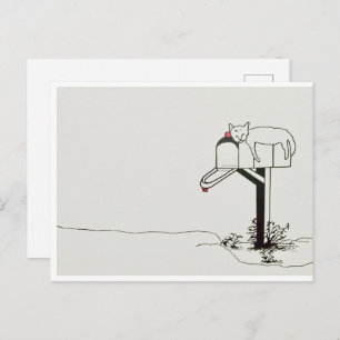 Sleeping Cat Waiting for Some Mail Postcard