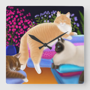 Sleeping Cats in Clean Laundry Wall Clock