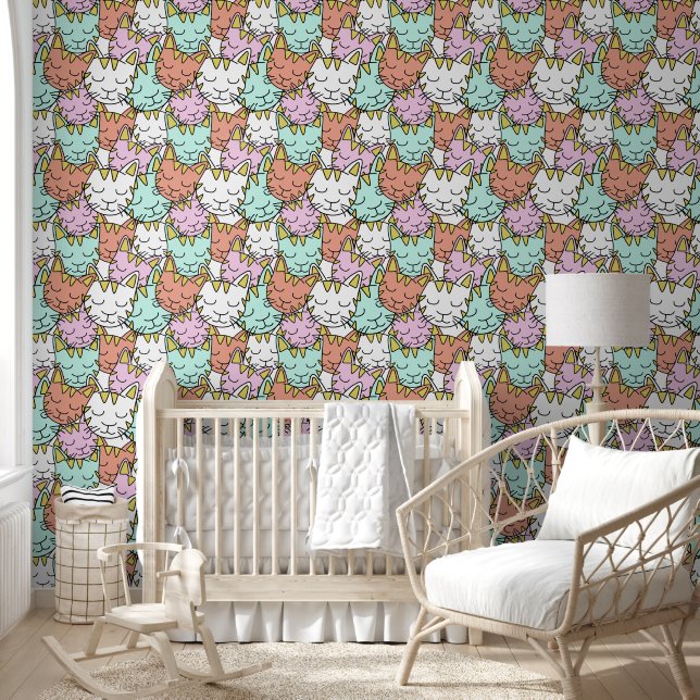 Sleeping Cats Pattern Wallpaper (Kids)