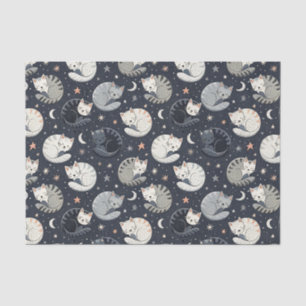 Sleeping Cats Starry Night Pattern - Kids Design Tissue Paper