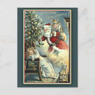 Sleeping Child and Santa Vintage Christmas Card