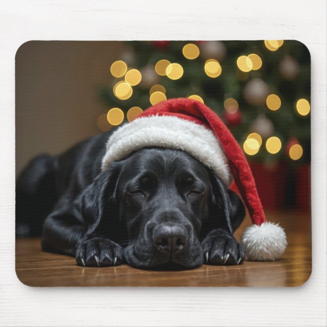 Sleeping Christmas Black Labrador Retriever Mouse Pad (Front)