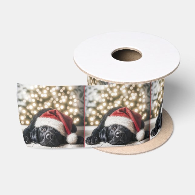 Sleeping Christmas Black Labrador Retriever Satin Ribbon (Spool)