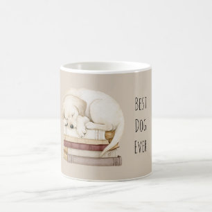 Sleeping Cream Dog on Books Coffee Mug