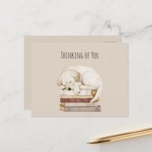 Sleeping Cream Dog on Books Postcard