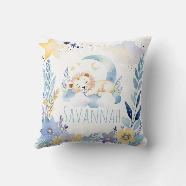 Sleeping Cub Boho Name Nursery Pillow (Back)