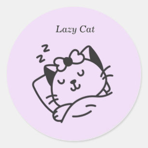 Sleeping cute Cat Purple Sticker. Classic Round Sticker