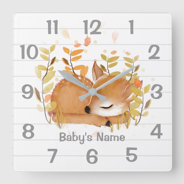 Sleeping Deer Nursery Wall Clock (Front)