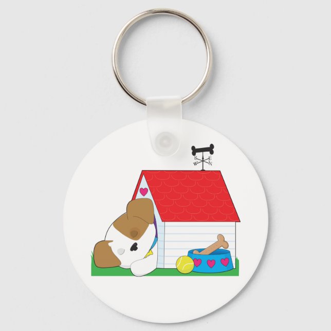 Sleeping Dog In A Dog House Keychain (Front)