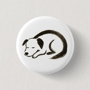 Sleeping Dog – Ink Brush Comfort on 1 Inch Round Button