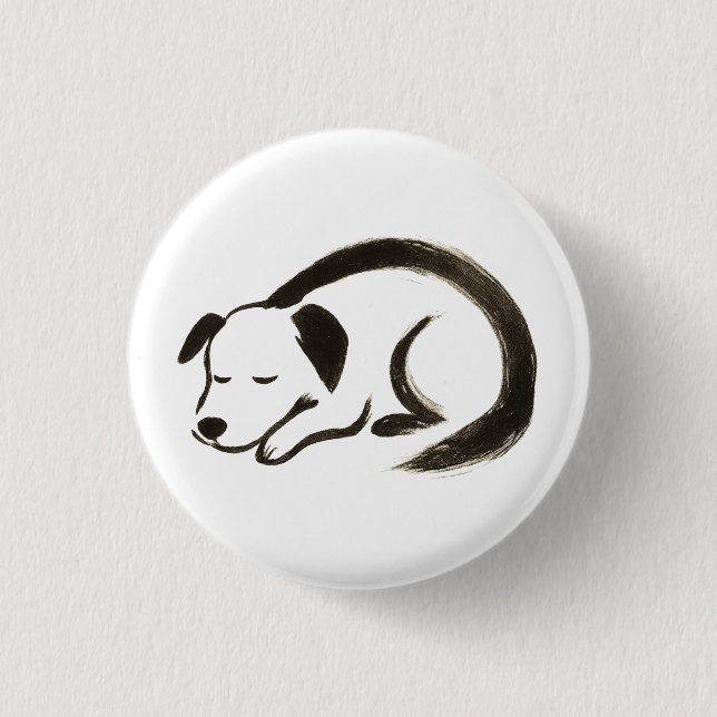 Sleeping Dog – Ink Brush Comfort on 1 Inch Round Button (Front)