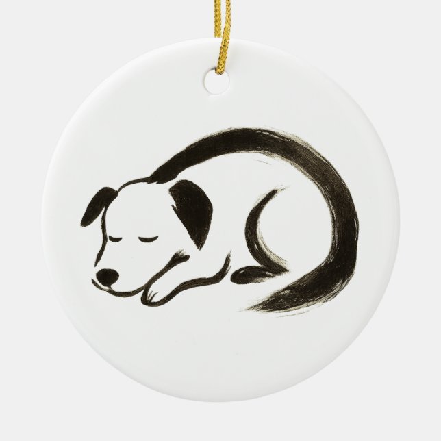 Sleeping Dog – Ink Brush Comfort on  Ceramic Ornament (Front)