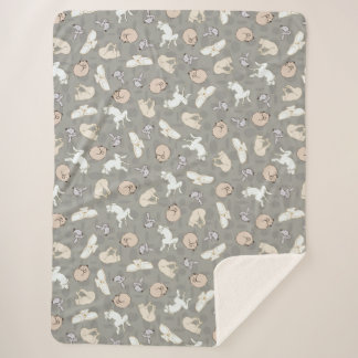  Sleeping Dog Inspired Print in Grey Orange Sherpa Blanket