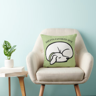 Sleeping Dog Personalized Favourite Spot Green Throw Pillow