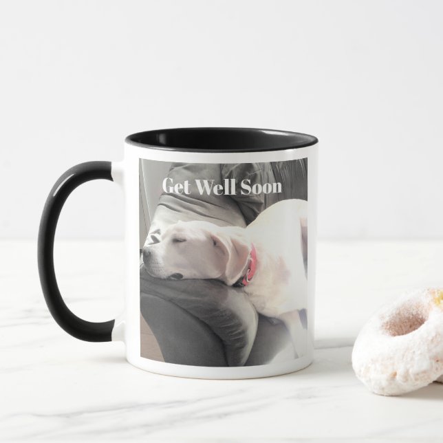 Sleeping Dog Photo Get Well Soon Green and Black   Mug (With Donut)
