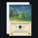 Sleeping Dragon Under Starry Sky Birthday Invitation<br><div class="desc">A peaceful green dragon sleeps beneath a starry night sky,  near a glowing fairytale castle. The charming design,  with soft colours and magical tones,  is perfect for dreamy children’s invitations or fantasy-themed greetings.</div>