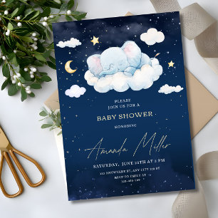 Sleeping Elephant Baby Shower Night Sky Celestial Invitation