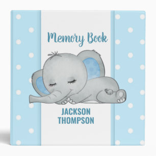 Sleeping Elephant Blue Hearts Boy Memory Book   Binder