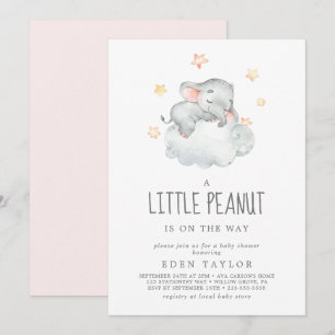 Sleeping Elephant Girl Little Peanut Baby Shower Invitation