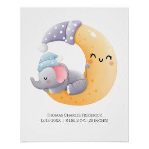 Sleeping Elephant in Moon Nursery Wall Art