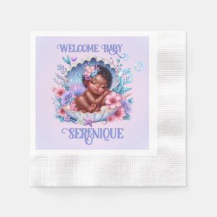 Sleeping Ethnic Baby Girl in Seashell Pastel Napkin