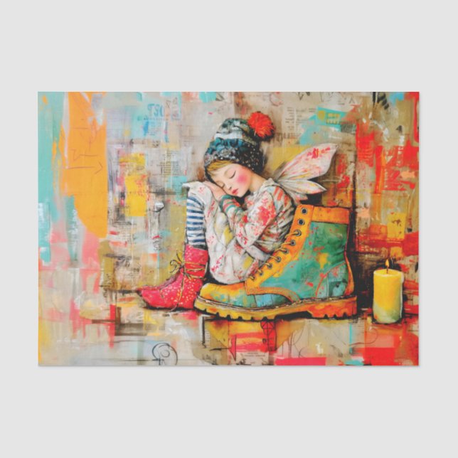Sleeping Fairy in Whimsical Boot FH4L Decoupage Tissue Paper (Front)