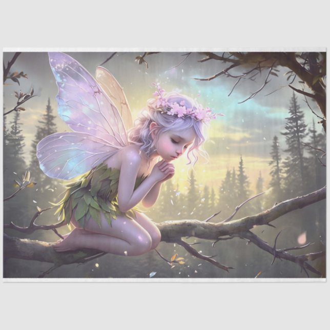 Sleeping Fairy Pink Wings Tissue Paper (Front)