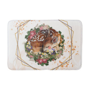 Sleeping Fawn, Brown Animal Graphic Art Bath Mat