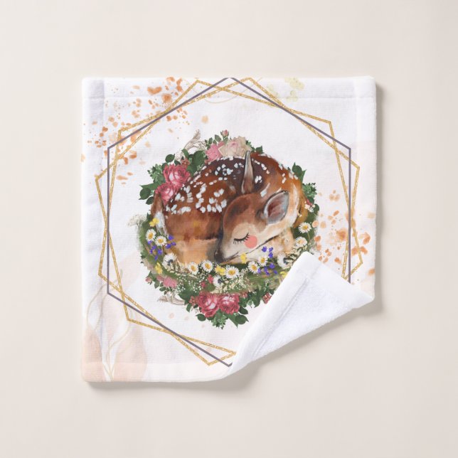 Sleeping Fawn, Brown Animal Graphic Bath Towel Set (Wash Cloth)