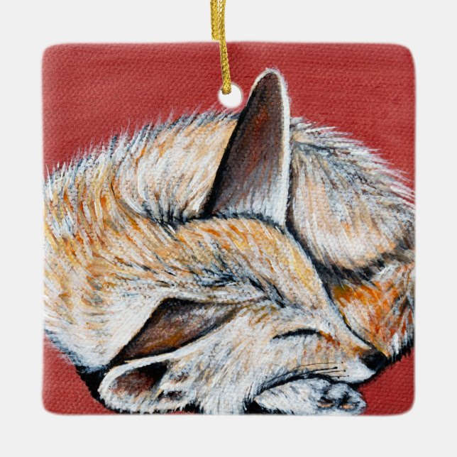 Sleeping Fennec Fox painting Ceramic Ornament (Front)