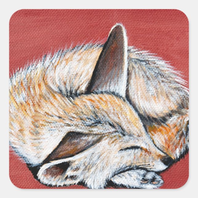 Sleeping Fennec Fox painting Square Sticker (Front)