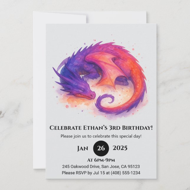 Sleeping Flame Dragon Birthday Invitation (Front)