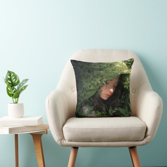 Sleeping Forest Girl Anime Throw Pillow (Chair)