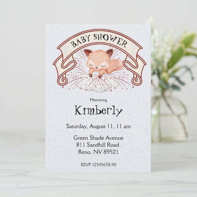 Sleeping Fox Baby Shower Invitation (Standing Front)