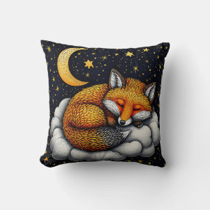 🦊🌙 Sleeping Fox Cozy Woodland Decor Gift ✨ Throw Pillow