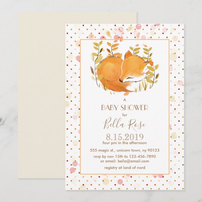 Sleeping Fox Cub Baby Shower Invitations (Front/Back)
