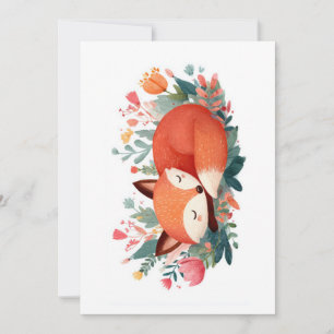 Sleeping Fox Floral Cute Illustration Holiday Card