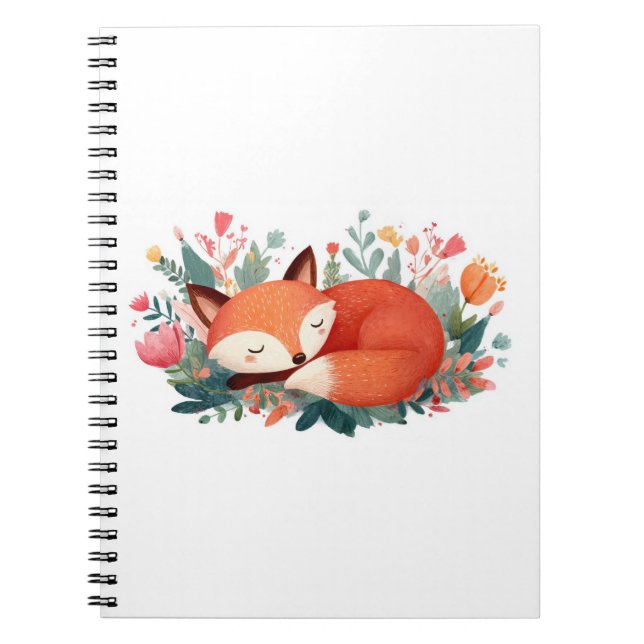 Sleeping Fox Floral Cute Illustration Notebook (Front)