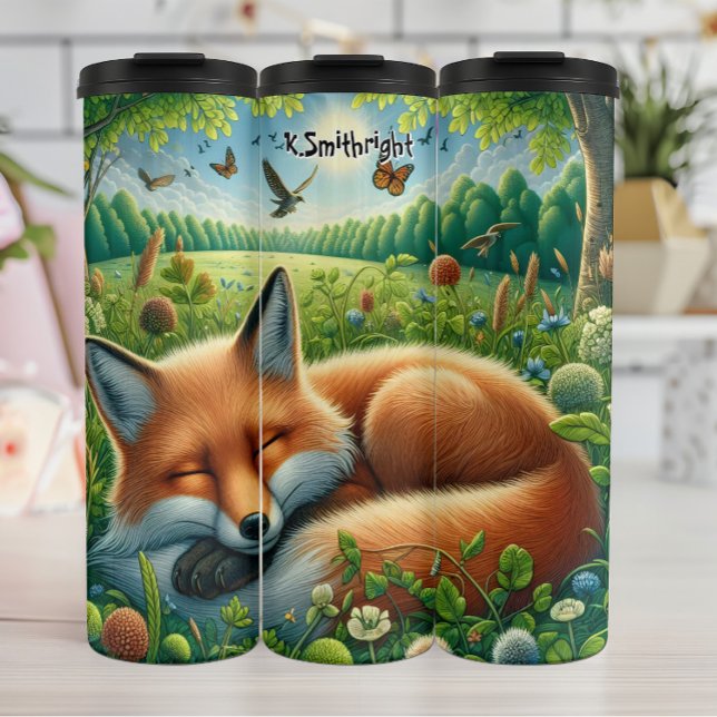 Sleeping Fox in a Meadow Thermal Tumbler (Creator Uploaded)