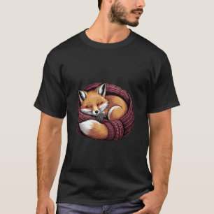 Sleeping Fox in Knitted Blanket Cozy Woodland Desi T-Shirt