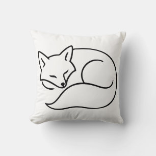 Sleeping Fox Line Art – Woodland Animal Design Throw Pillow
