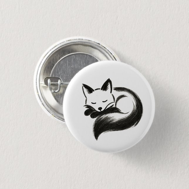 Sleeping Fox – Minimalist Chalk Animal Design on  1 Inch Round Button (Front & Back)