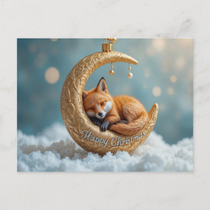 Sleeping Fox Moon Christmas Cozy Winter Night Holiday Postcard