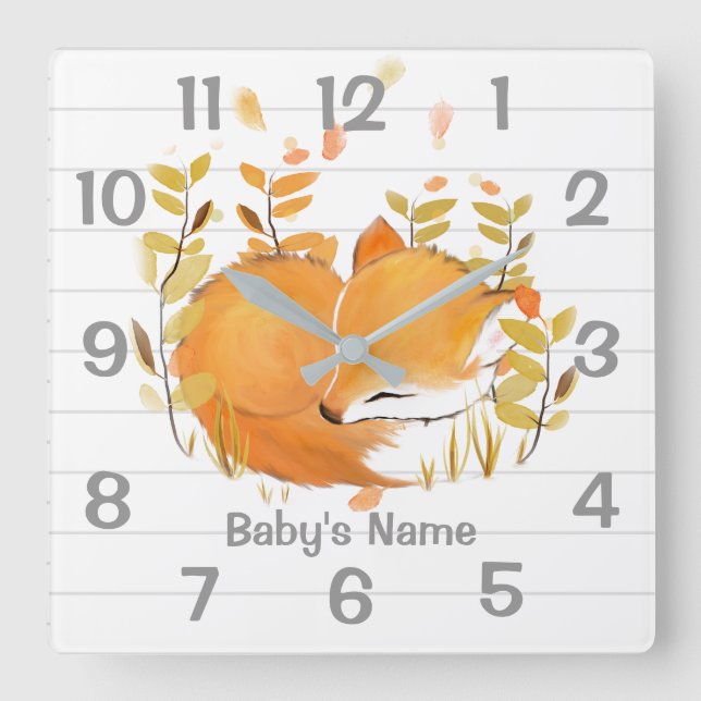 Sleeping Fox Nursery Wall Clock (Front)