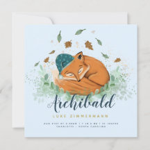 Sleeping Fox Personalized Birth Announcement