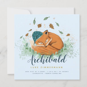 Sleeping Fox Personalized Birth Announcement