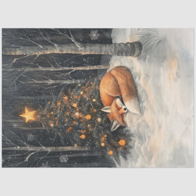 Sleeping Fox Whimsical Rustic Christmas Decoupage Tissue Paper (Front)